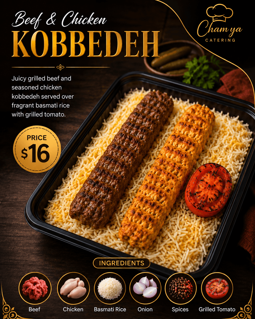 Beef and Chicken Kobbedeh boxed meal